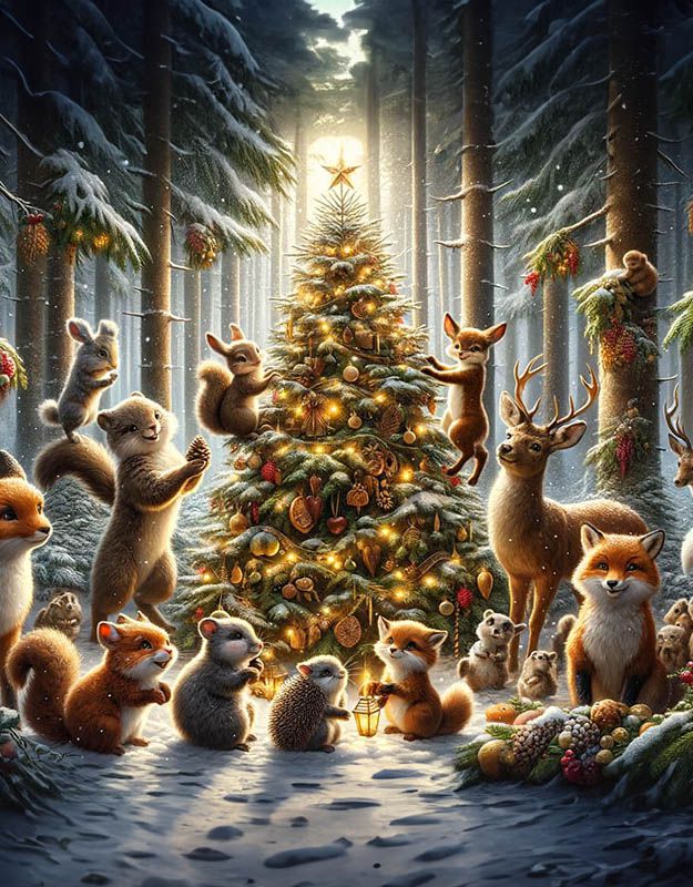 Magiczne Boże Narodzenie w lesie pełnym świątecznych cudów.