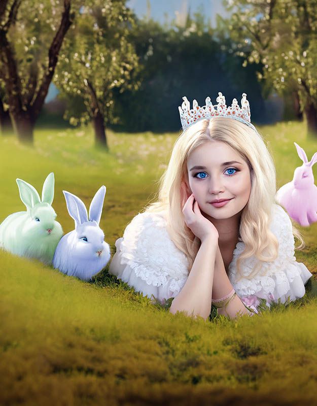 Księżniczka Aurora spotyka trzy czarujące zajączki.