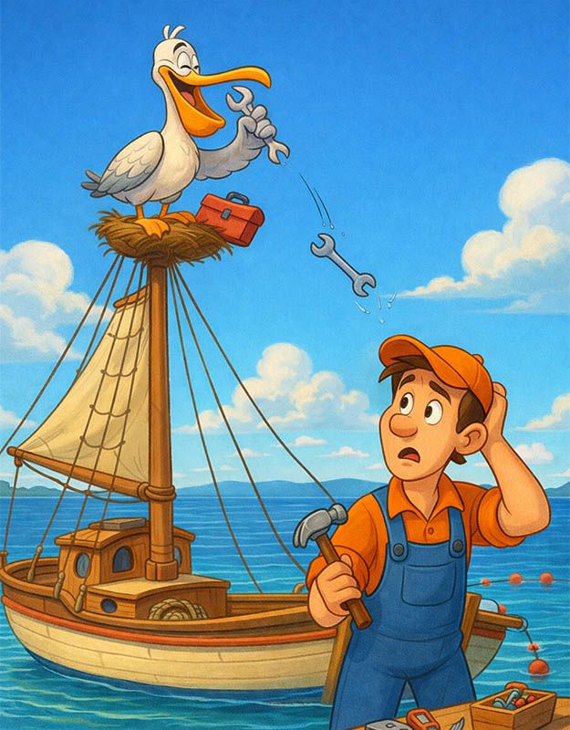 Pelikan na statku – zabawna bajka dla dzieci o sprytnym ptaku i majstrze