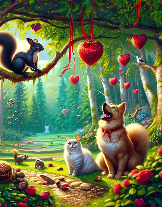 Walentynkowa przygoda dwóch wiewiórek w parku.