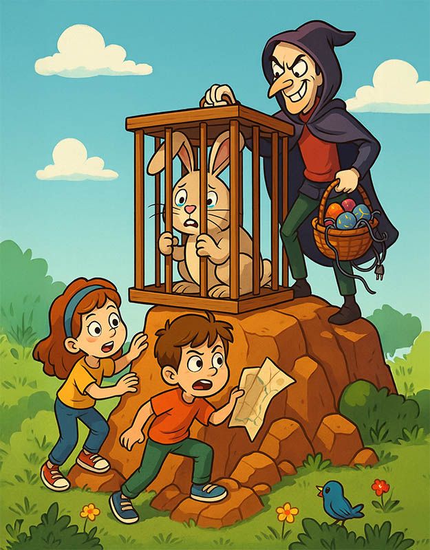 Karolina i Leon ratują Króliczka wielkanocnego z rąk złoczyńcy.