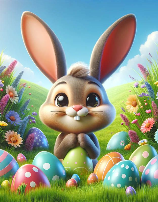 Zajączek Bąbelek przeżywa wielkanocną przygodę pełną radości.