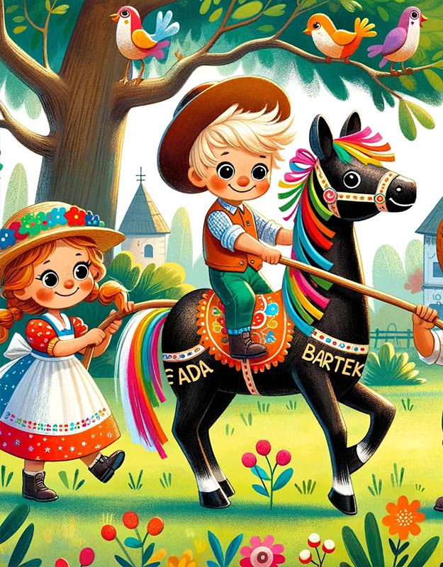 Magiczny dzień pełen zabawy z konikiem na patyku.