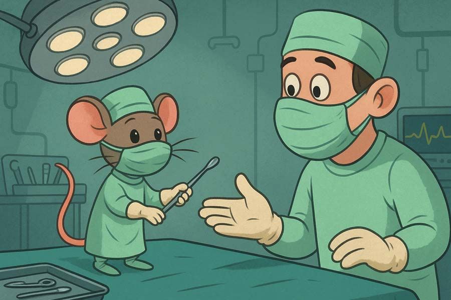 mysz asystuje na sali operacyjnej